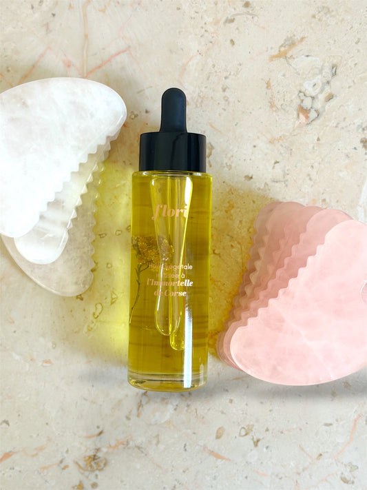 Huile Végétale à l’Immortelle Corse &amp; Gua Sha en Quartz – Rituel Beauté Naturel ✨